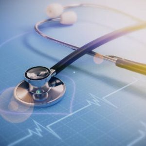 Concept medical examination and healthcare business medical, big data for healthcare analytics, stethoscope on the technology background and close up 3d render. health insurance marketing strategy